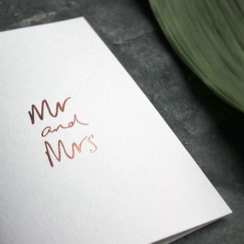 'Mr And Mrs' Hand Rose Gold Foil Wedding Card, 2 of 4