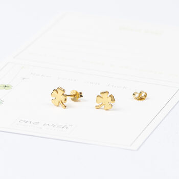 Lucky Clover Silver Gold Or Rose Gold Stud Earrings, 2 of 10