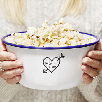 Carved Heart Enamel Personalised Popcorn Bowl, 2 of 5
