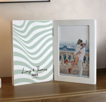 Personalised Wooden Wavy Hinged 6x4 Photo Frame, 4 of 4