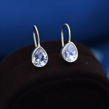 Sterling Silver Cz Droplet Drop Hook Earrings, 6 of 11