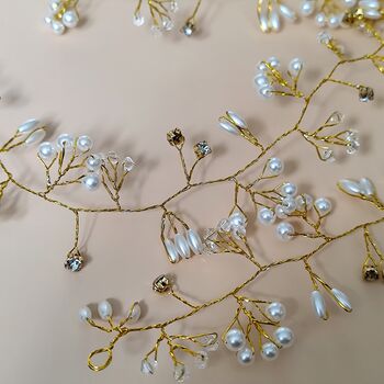 Bridal Hair Hair Vine – Gold/Silver Pearl Hair Accessories, 8 of 9