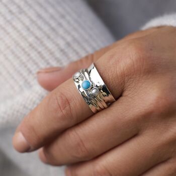 Personalised Turquoise Spinner Ring In Sterling Silver, 3 of 12