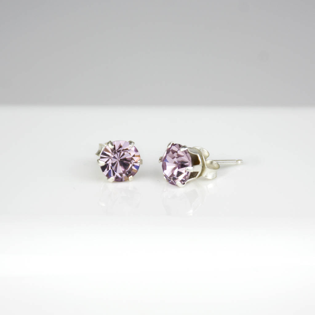 birthstone silver stud earrings with swarovski crystals by ellie ellie