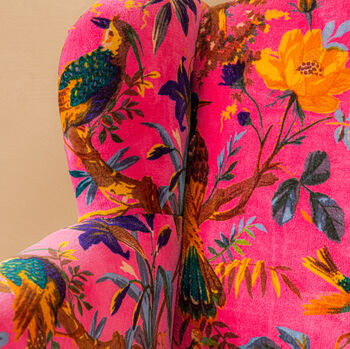 Luxurious Pink Bird Of Paradise Velvet Armchair, 4 of 7