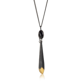 Drop Shard Necklace, Silver, 24ct Gold, Black Onyx, 2 of 3