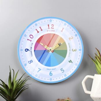 Personalised Crayon Tell The Time Childs Wall Clock, 5 of 8