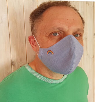 Embroidered Rainbow Blue Face Mask, 3 of 5