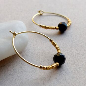 Black Onyx Stone Fair Trade Hoop Earrings 25mm, 5 of 6