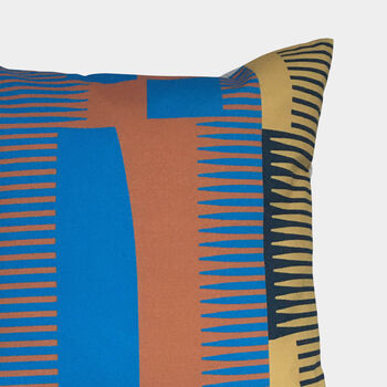 Square Combed Stripe Cushion Terracotta / Blue / Yellow, 2 of 2