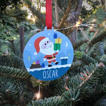 Personalised Santa Wooden Bauble Christmas Decoration, 2 of 2