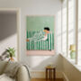 Female Stripy Sofa Portrait Art Print, thumbnail 2 of 3