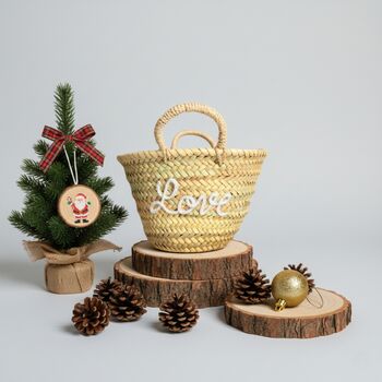 Handmade Christmas Mini Straw 'Love' Basket, 7 of 12