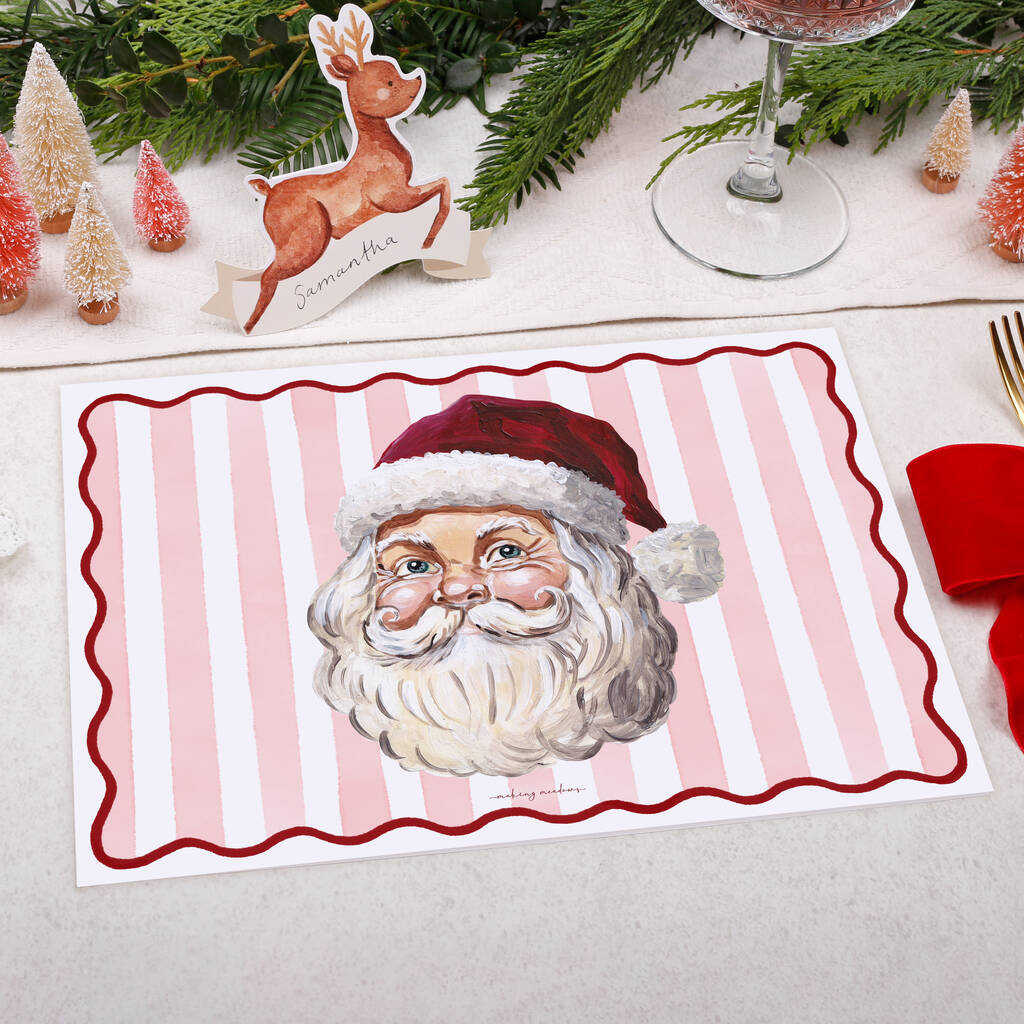 Christmas Placemat For Table With Pink Santa Design, 1 of 3