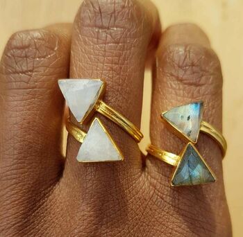 'Direction' Rainbow Moonstone Gold Plated Ring, 2 of 3