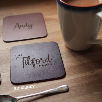 Personalised Recycled Vintage Leather Set Of Coasters, 8 of 11