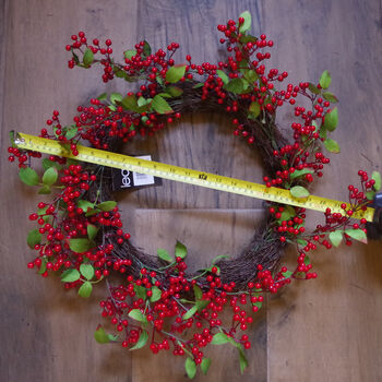 60cm Artificial Christmas Natural Red Berry Wreath, 8 of 8