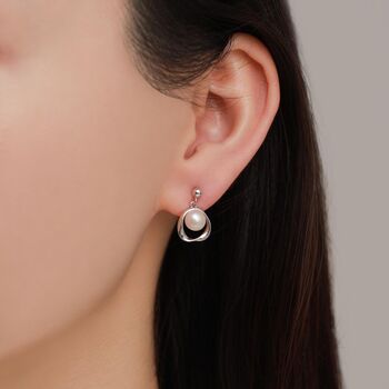 Sterling Silver Genuine Freshwater Pearl And Mobius Circle Dangle Drop Earrings, 6 of 12