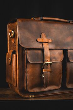 Top Grain Leather Briefcase Laptop Bag Mens, 9 of 12