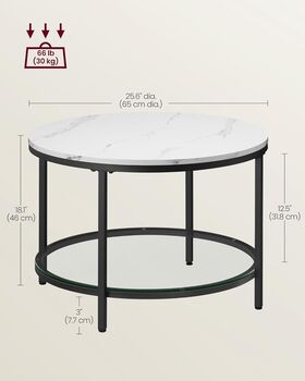 Coffee Table Marble Round Tempered Glass Storage Shelf, 9 of 12