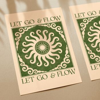 Let Go And Flow, Green, Bohemian Celestial Sun Yoga Meditation Art Poster, 2 of 3