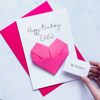 Special Age Birthday Card For Her Origami Heart, 2 of 8