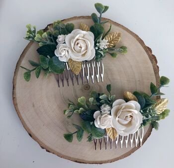 Gold And Ivory Bridal Flower Hair Comb, 3 of 3