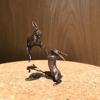 Miniature Bronze Boxing Hares Sculpture 8th Anniversary, 2 of 12