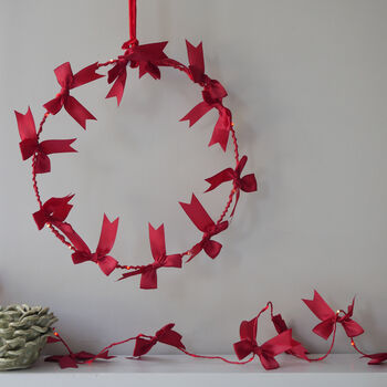 Satin Bow Light Up Wreath | Handmade Holiday Decoration, 4 of 4