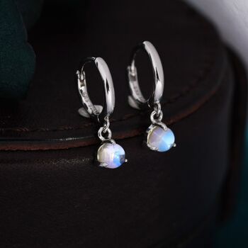 Sterling Silver 4mm Moonstone Hoop Earrings, 2 of 12