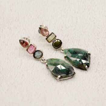 Emerald Tourmaline Sterling Silver Earrings, 2 of 9