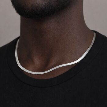 Sterling Silver Flat Triple Herringbone Chain Necklace – 16in To 18in, 2 of 8