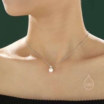 Natural Pearl And Cz Bezel Necklace In Sterling Silver, 6 of 10