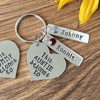 This Auntie Belongs To Heart Shaped Keyring. Swarovski Birthstones, 3 of 8
