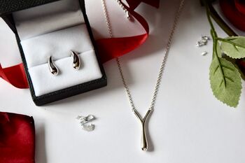 Wishbone Drop Pendant In Silver Or Gold, 11 of 12