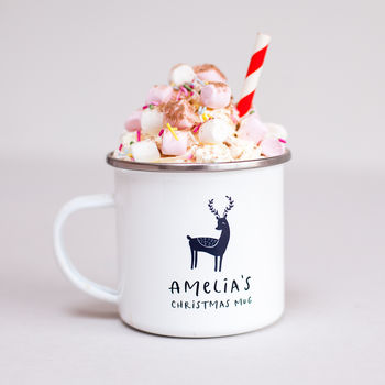 Christmas Reindeer Personalised Enamel Mug, 3 of 6