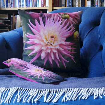 Pink Dahlia Velvet Cushion, 4 of 5