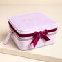 Personalised Lilac And Fuchsia Velvet Bow Square Travel Jewellery Case, thumbnail 2 of 2