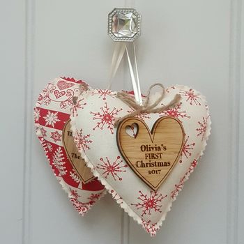 Baby's First Christmas Oak Fabric Heart Decoration, 2 of 8