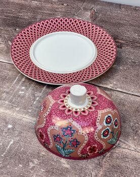 Dark Pink Patterned Round Butter Dish, 2 of 3