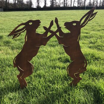 Boxing Hares Garden Statue Decoration Ornament Sign, 2 of 4