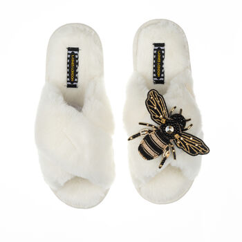 Classic Laines Slippers With Artisan Honeybee Brooch, 6 of 7