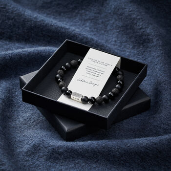 Personalised Men's Sterling Silver And Black Onyx Bead Roman Numeral Bracelet, 9 of 9