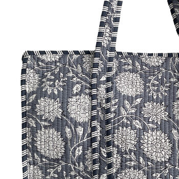 Grey Flower Cotton Quilted Shoulder Bag, 4 of 4