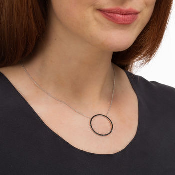 Black Stone Nano Open Circle Necklace, 2 of 7