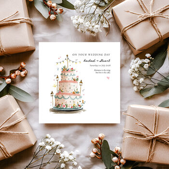 Personalised Whimsical Wedding Cake Card, 2 of 3