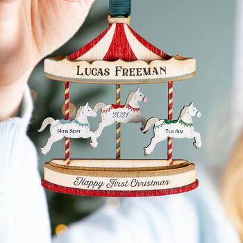 First Christmas Carousel Wooden Hanging Decoration, 2 of 4