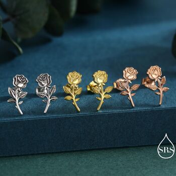 Oxidised Sterling Silver Rose Earrings, 7 of 12