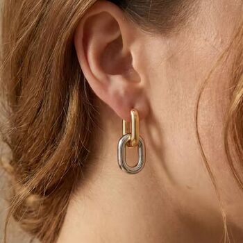 Two Tone Chain Link Hoop Earrings, 3 of 5