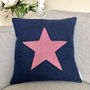 Navy Handmade Wool Cushion With Star, thumbnail 3 of 4